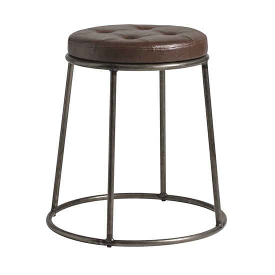Mortan Industrial Brown Faux Leather Low Stool With Raw Frame