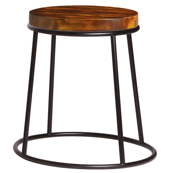 Mortan Industrial Raw Metal Low Stool With Rustic Aged Seat