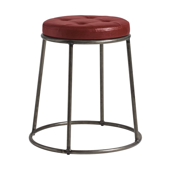 Read more about Mortan industrial red faux leather low stool with raw frame