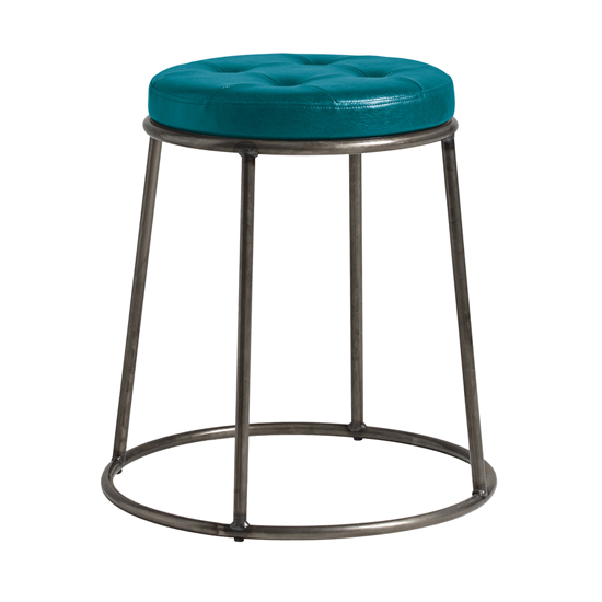 Photo of Mortan industrial teal faux leather low stool with raw frame