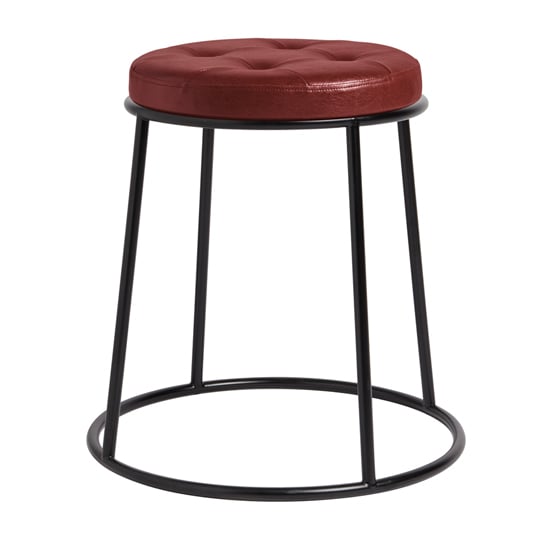 Mortan Industrial Red Faux Leather Low Stool With Black Frame