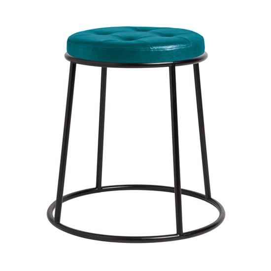 Mortan Industrial Teal Faux Leather Low Stool With Black Frame