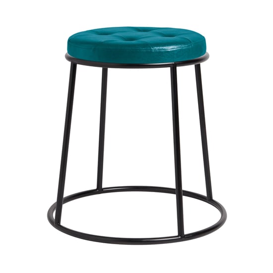 Read more about Mortan industrial teal faux leather low stool with black frame