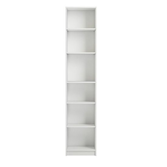 Morton Narrow Shelving Unit In White With 6 Open Morton Narrow Shelving Unit In White With 6 Open Compartments