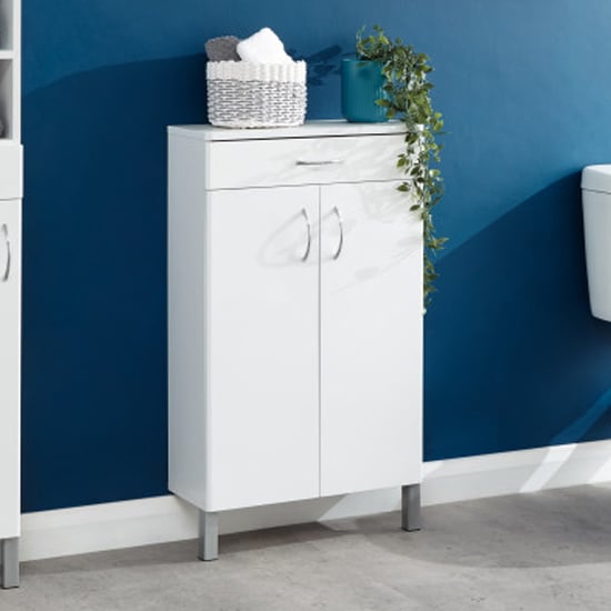 Mortos 2 Doors 1 Drawer Bathroom Cabinet In White High Gloss Sale