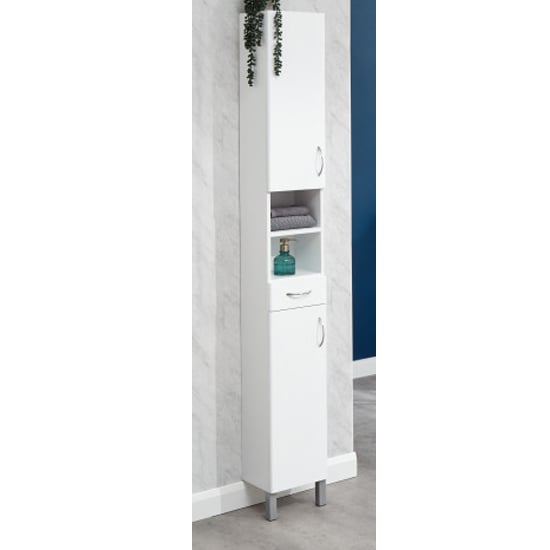 Drawer Tall Bathroom Cabinet, Modern White Tall Bathroom Storage Cabinet Unit High Gloss