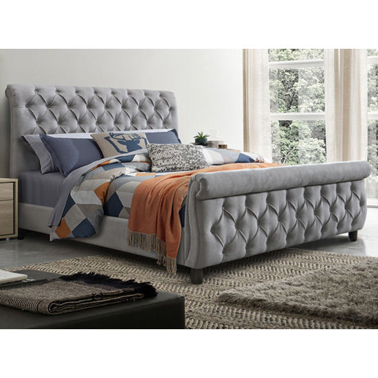 Morvey Fabric Double Bed In Grey