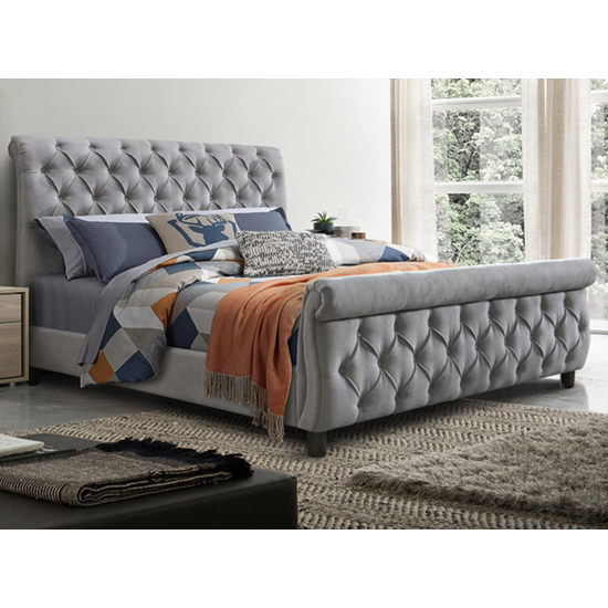 Morvey Fabric King Size Bed In Grey Furniture in Fashion