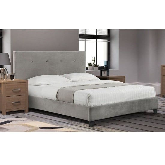 Read more about Safara fabric king size bed in slate velvet with wooden legs