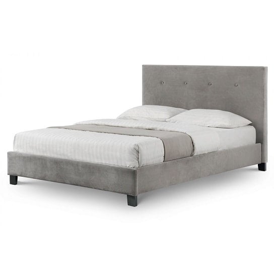 Safara Fabric Double Bed In Slate Velvet With Wooden Legs_2