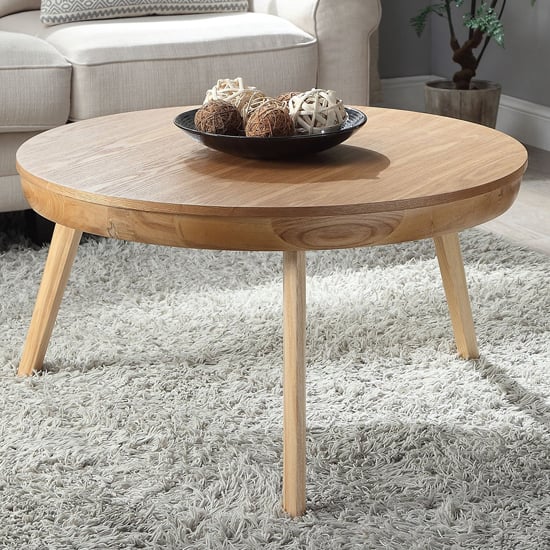 Morvik Round Wooden Coffee Table In Oak