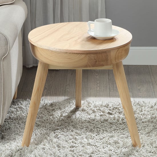 Photo of Morvik round wooden lamp table in oak