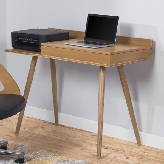 Morvik Wooden Computer Desk In Oak With Lift-Up Lid