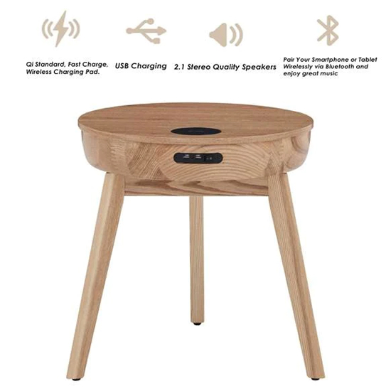 Morvik Wooden Smart Lamp Table Round In Ash