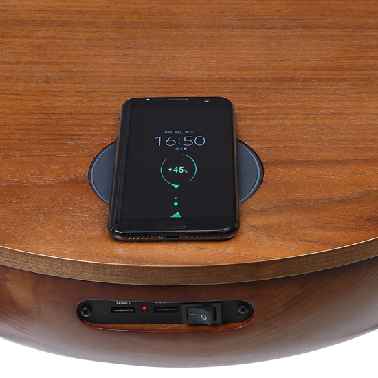 Morvik Wooden Smart Lamp Table Round In Ash
