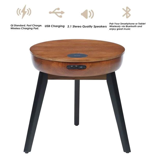 Morvik Wooden Smart Lamp Table Round In Walnut