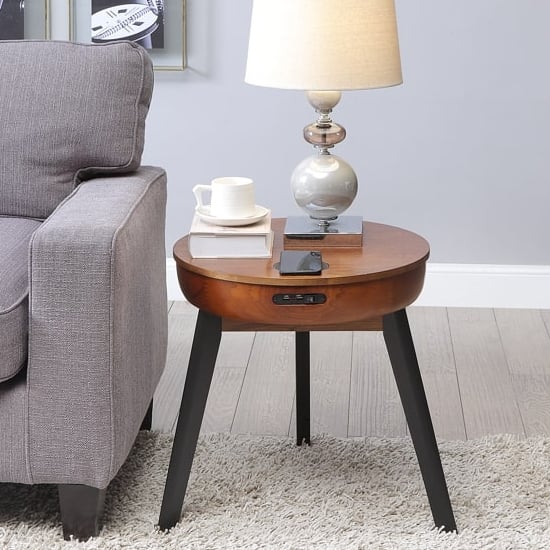 Photo of Morvik wooden smart lamp table round in walnut