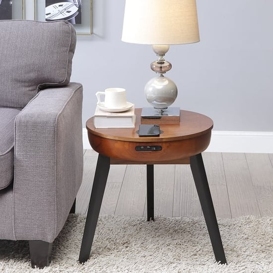 Read more about Morvik wooden smart lamp table round in walnut