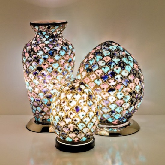 Mosaic Glass Vase Lamp With Chrome Base FiF