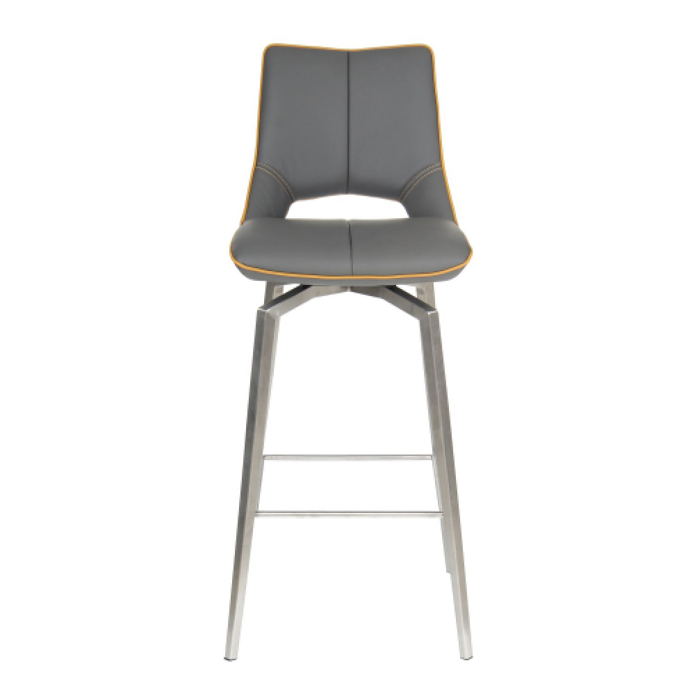 Mosul Graphite Grey Leather Bar Chairs With Steel Legs In Pair