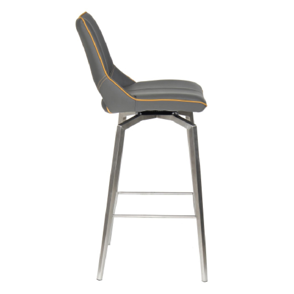 Mosul Graphite Grey Leather Bar Chairs With Steel Legs In Pair