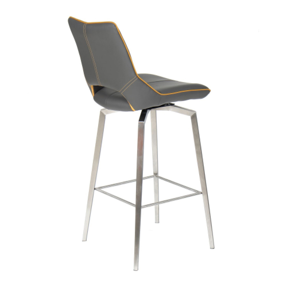 Mosul Graphite Grey Leather Bar Chairs With Steel Legs In Pair