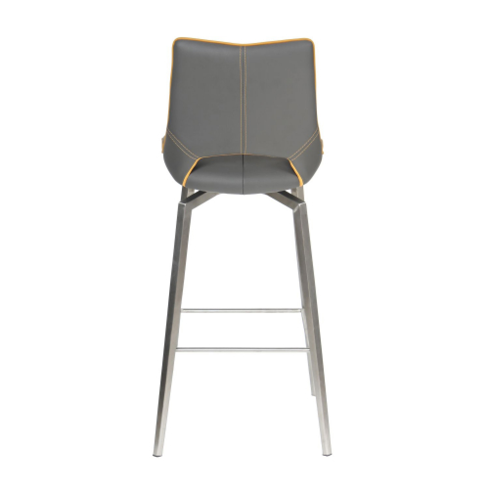Mosul Graphite Grey Leather Bar Chairs With Steel Legs In Pair