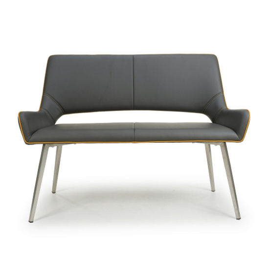 Mosul Leather Effect Dining Bench In Grey With Steel Legs Furniture