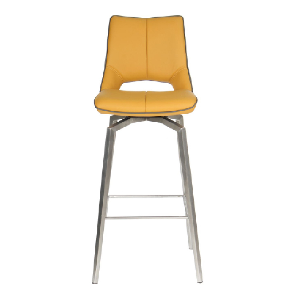 Mosul Yellow Leather Bar Chairs With Steel Legs In Pair