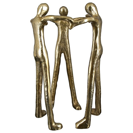 Read more about Motivation aluminium three man sculpture in antique gold