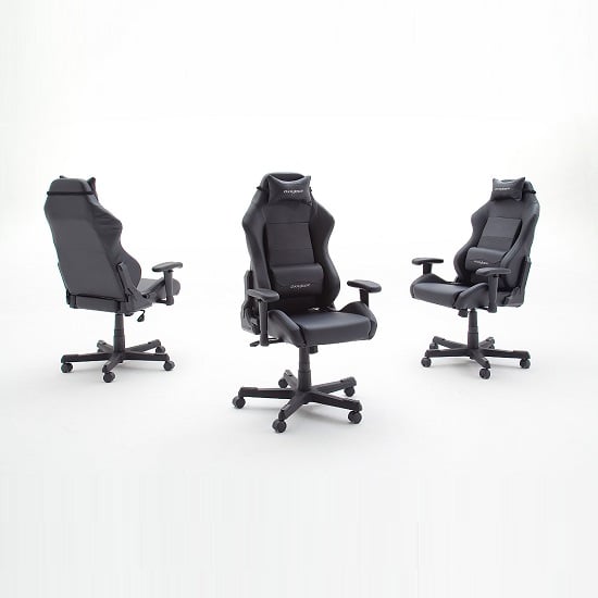 Motocross Office Chair In Black Faux Leather With Castors_2