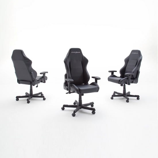 Motocross Office Chair In Black Faux Leather With Castors_3