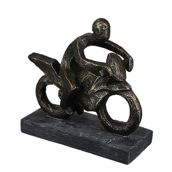 Read more about Motor rider poly design sculpture in antique bronze and grey