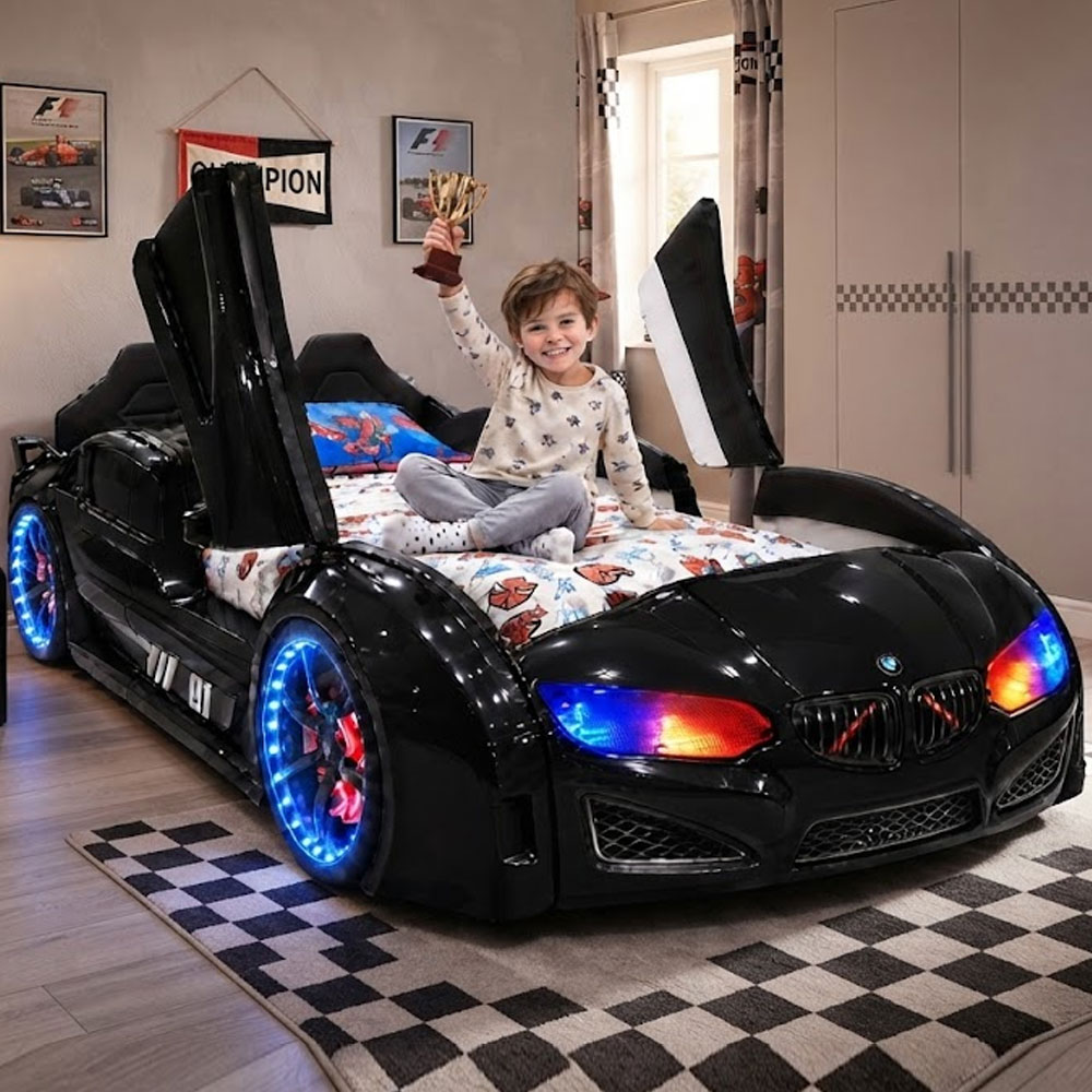 Motori Black ABS BMW Children Car Bed with Leather Seat and LED