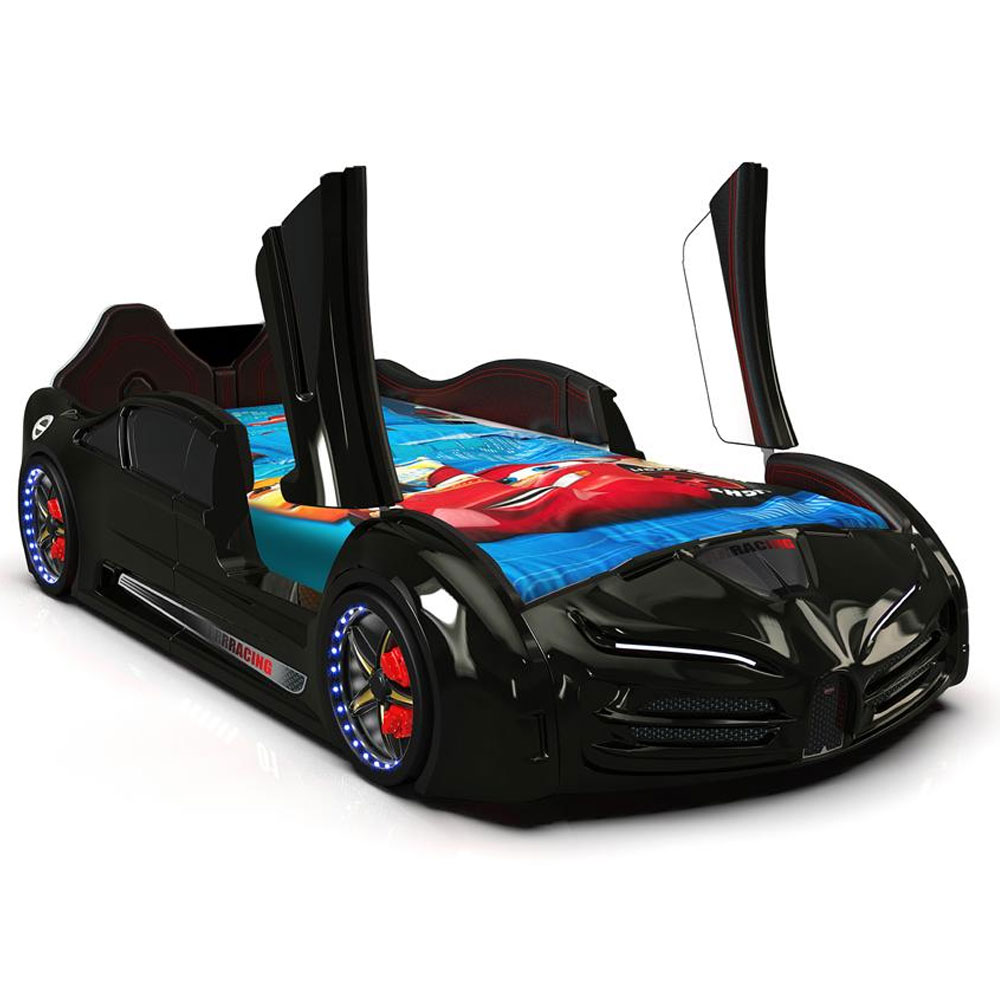 Motori Black ABS Bugatti Children Car Bed with Leather Seat and LED