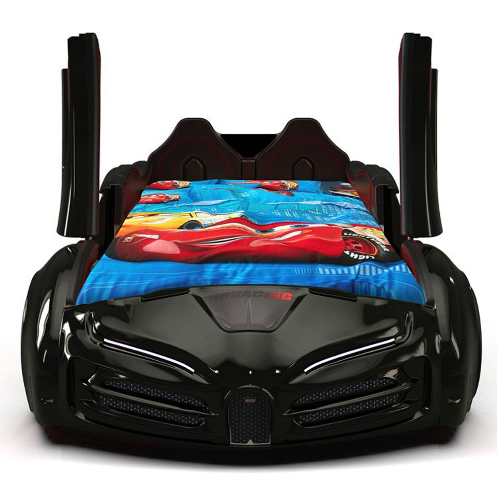 Motori Black ABS Bugatti Children Car Bed with Leather Seat and LED