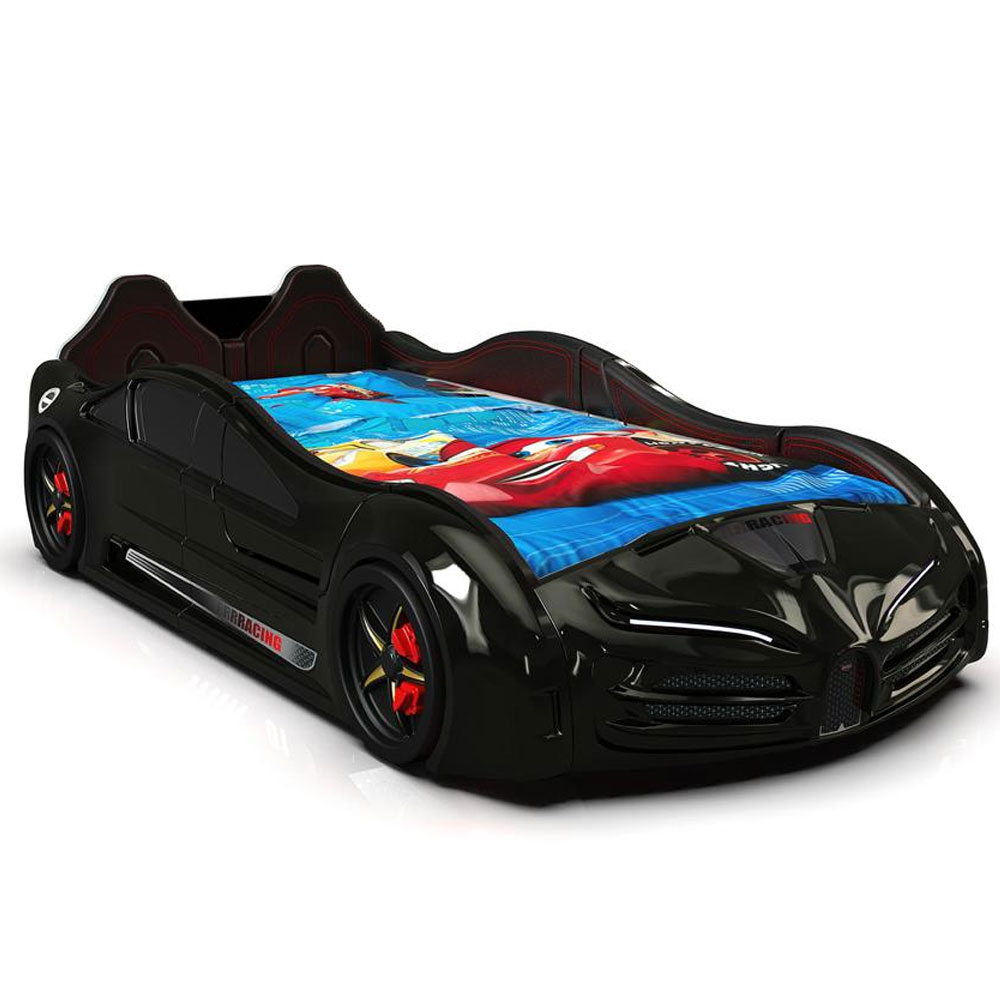 Motori Black ABS Bugatti Children Car Bed with Leather Seat and LED