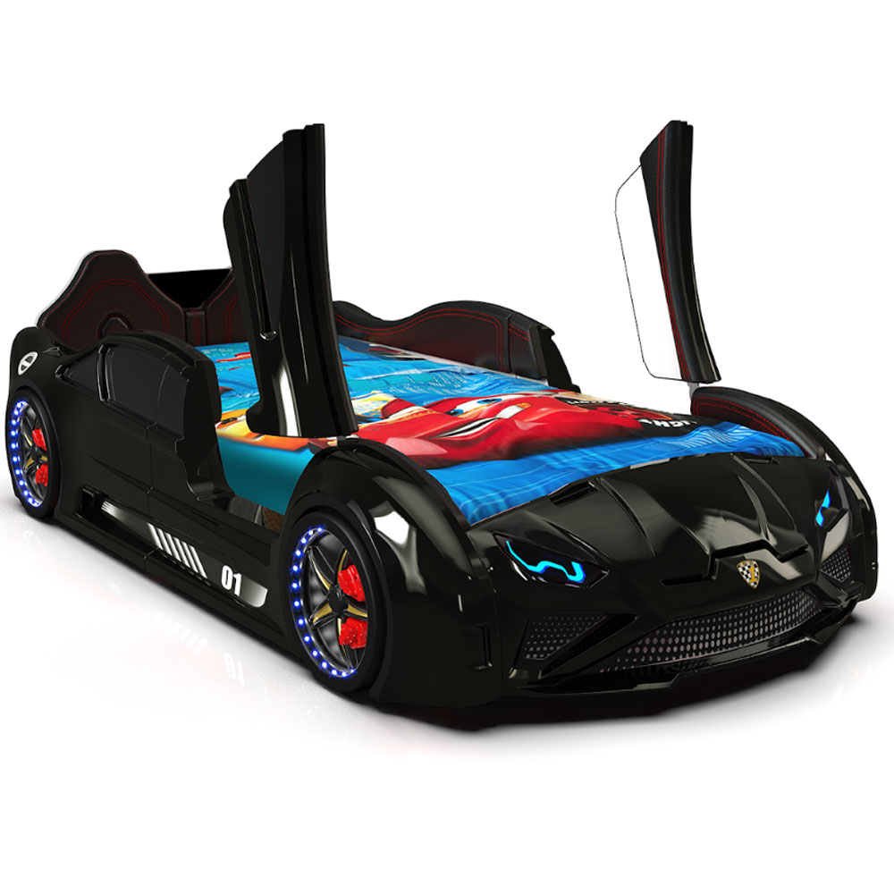 Motori Black ABS Lamborghini Children Car Bed with Leather Seat and LED