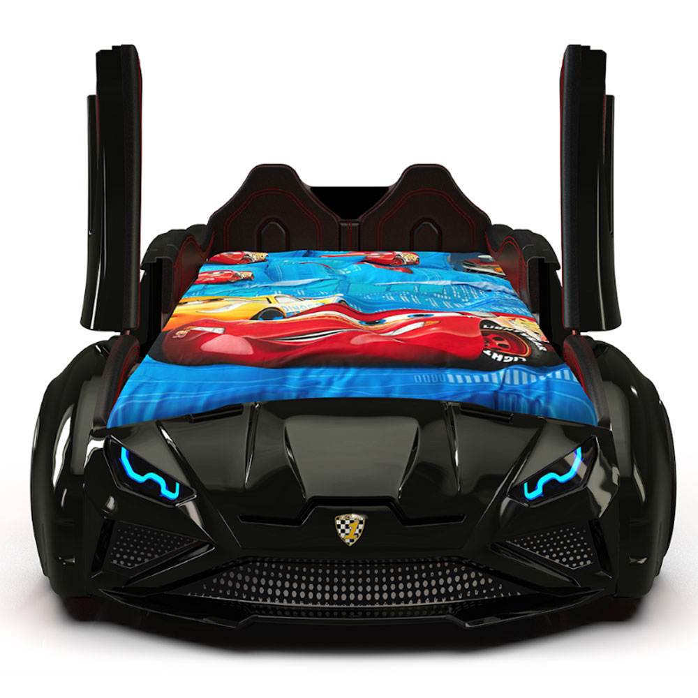 Motori Black ABS Lamborghini Children Car Bed with Leather Seat and LED