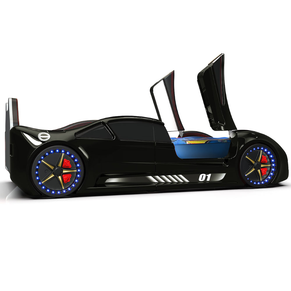 Motori Black ABS Lamborghini Children Car Bed with Leather Seat and LED