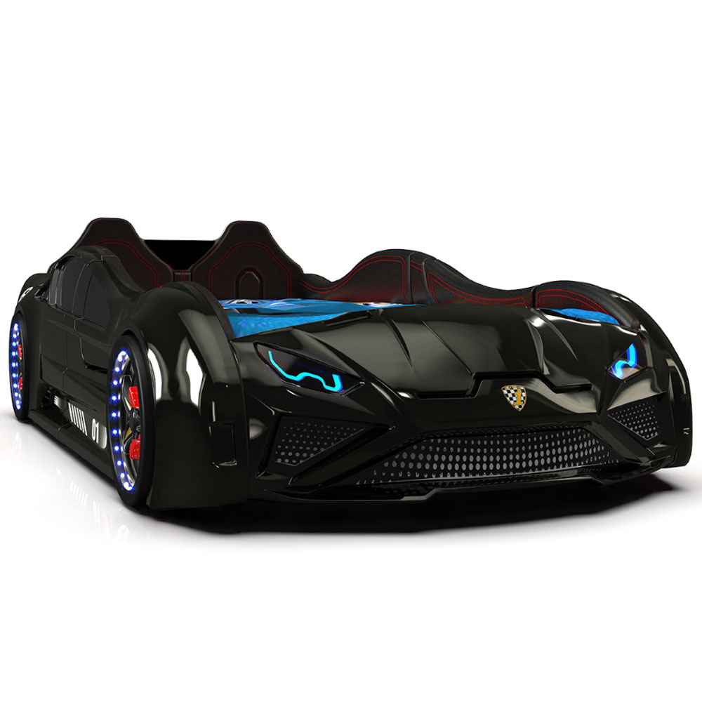 Motori Black ABS Lamborghini Children Car Bed with Leather Seat and LED