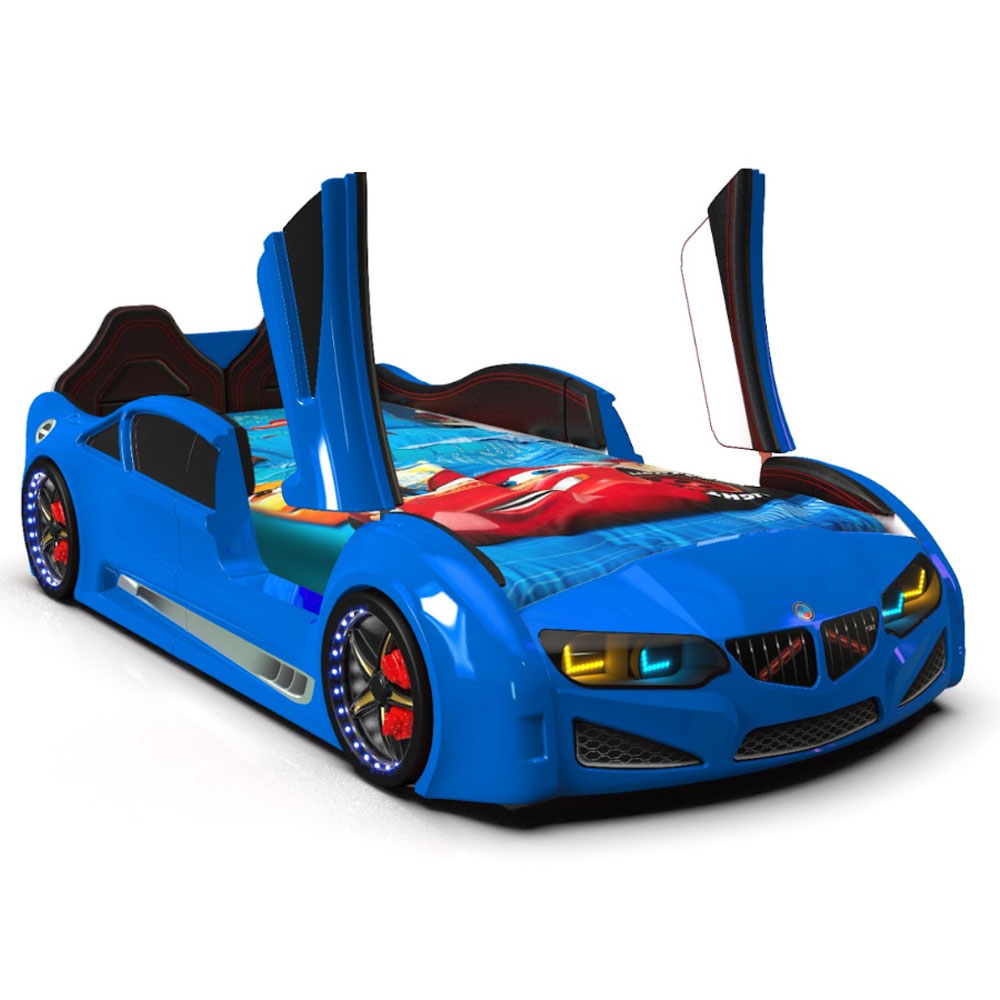 Motori Blue ABS BMW Children Car Bed with Leather Seat and LED