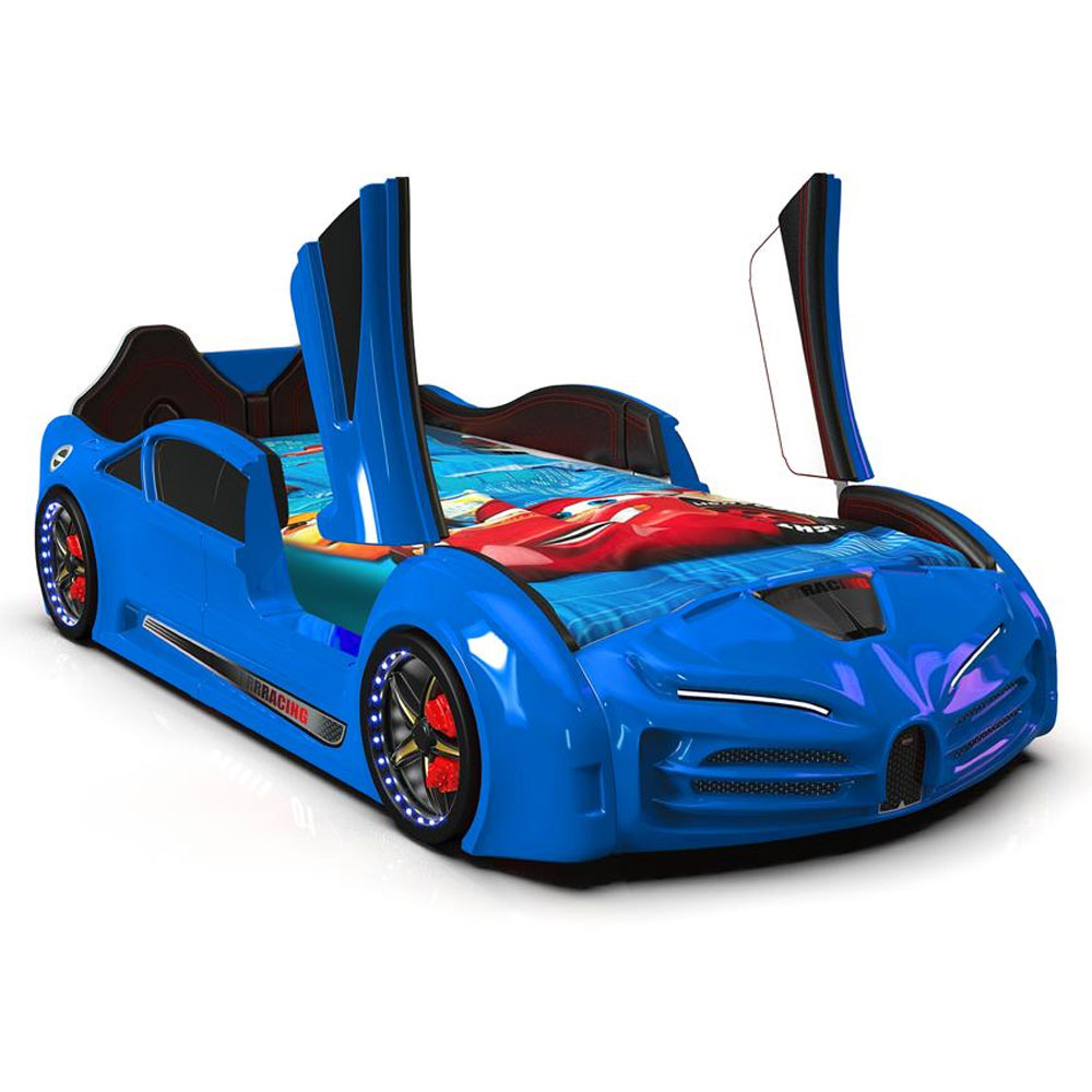 Motori Blue ABS Bugatti Children Car Bed with Leather Seat and LED
