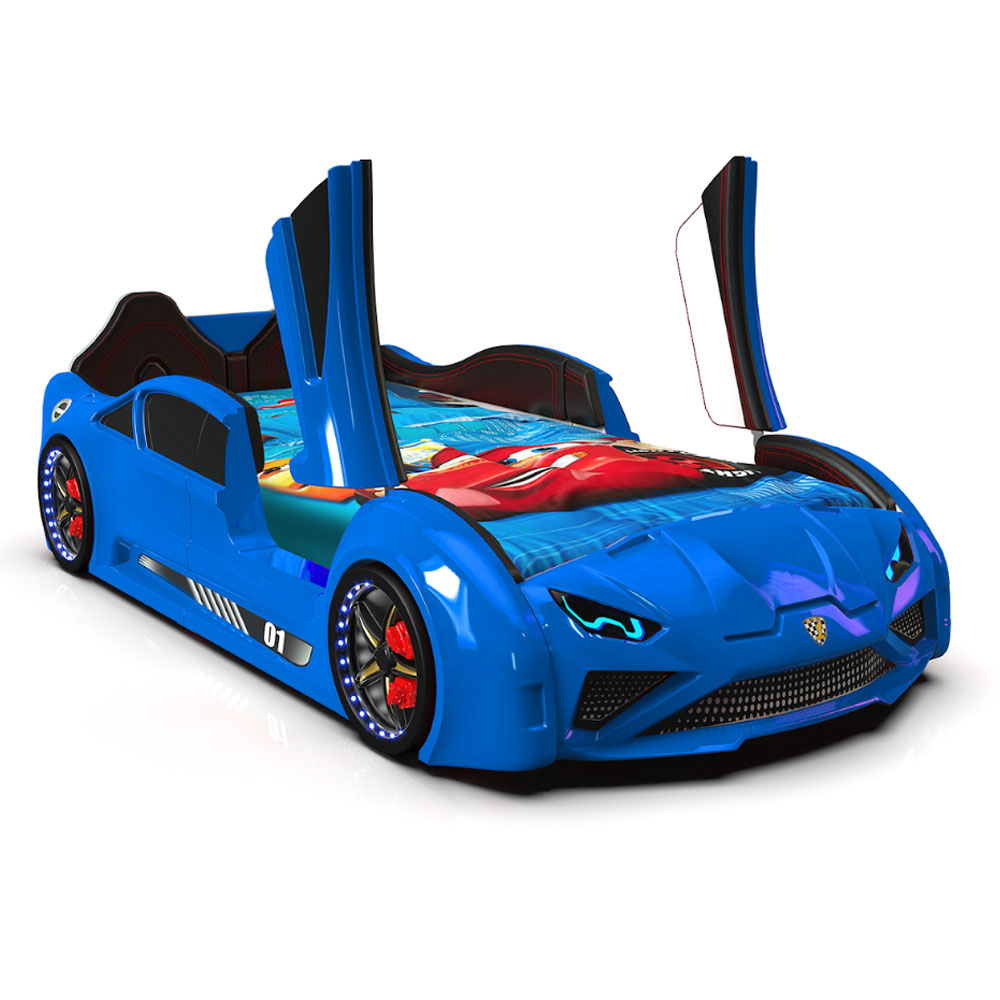 Motori Blue ABS Lamborghini Children Car Bed with Leather Seat and LED