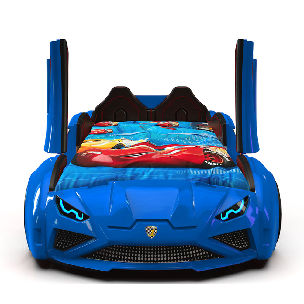 Motori Blue ABS Lamborghini Children Car Bed with Leather Seat and LED