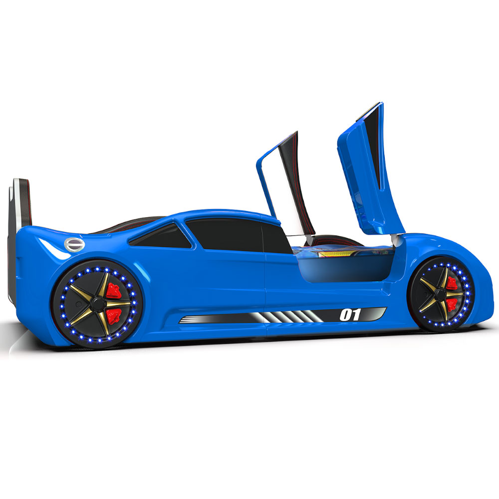 Motori Blue ABS Lamborghini Children Car Bed with Leather Seat and LED