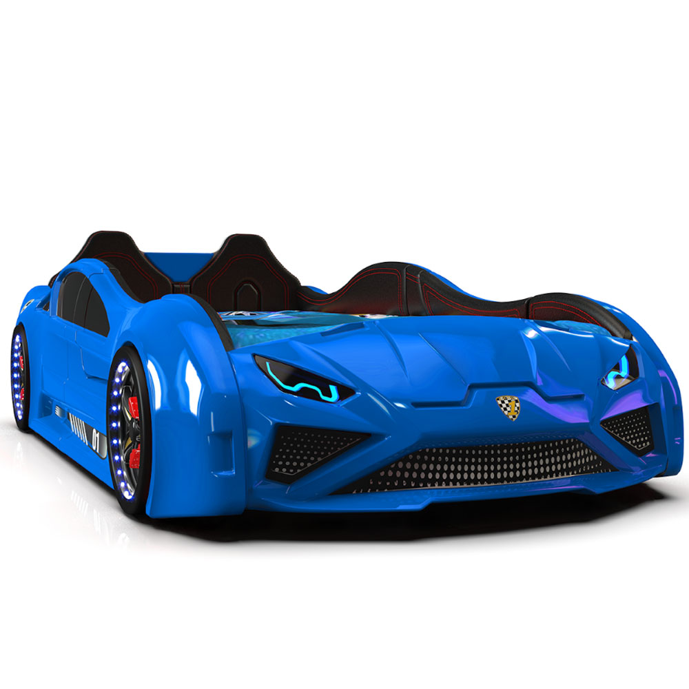 Motori Blue ABS Lamborghini Children Car Bed with Leather Seat and LED