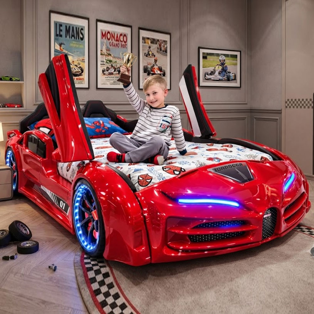 Motori Red ABS Bugatti Children Car Bed with Leather Seat and LED