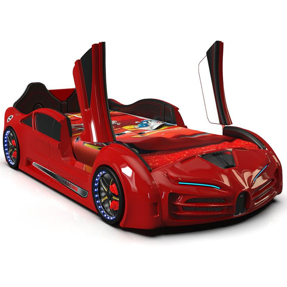Motori Red ABS Bugatti Children Car Bed with Leather Seat and LED
