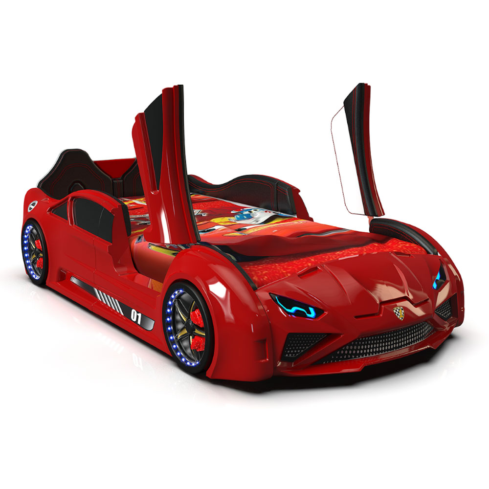 Motori Red ABS Lamborghini Children Car Bed with Leather Seat and LED